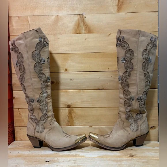 Junk Gypsy by Lane Hard to Handle over the knee cowgirl boots in tonal Cream - Picture 2 of 11